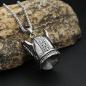 Preview: Vintage Edelstahl-Anhänger mit einäugigem Wikinger-Krieger, Glocke, Punk-Halskette mit antikem Kriegerhelm, Amulett